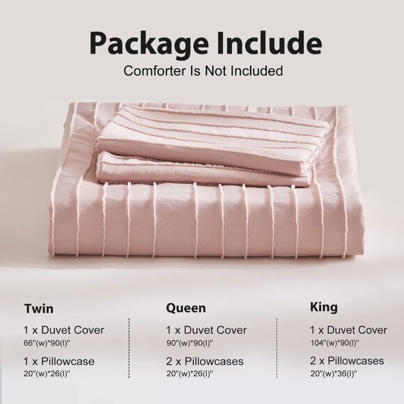 Boho Duvet Cover Striped Textured Duvet Cover Set Tufted Bedding Set  Pink - Picture 6 of 8